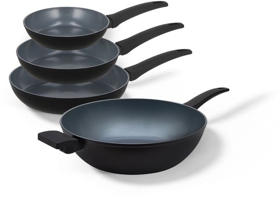 Foto: Be living pannenset 4 delig 20 24 28 cm koekenpan 32 cm wokpan koekenpannenset keramisch inductie pfas vrij anti aanbak delight series