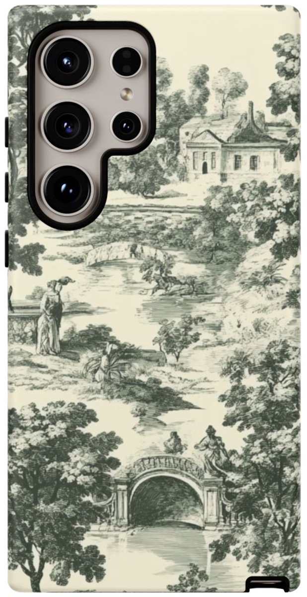 Landelijk Toile-Patroon met Bomen en Historische Taferelen – Telefoonhoesje Geschikt voor Galaxy S24 Ultra