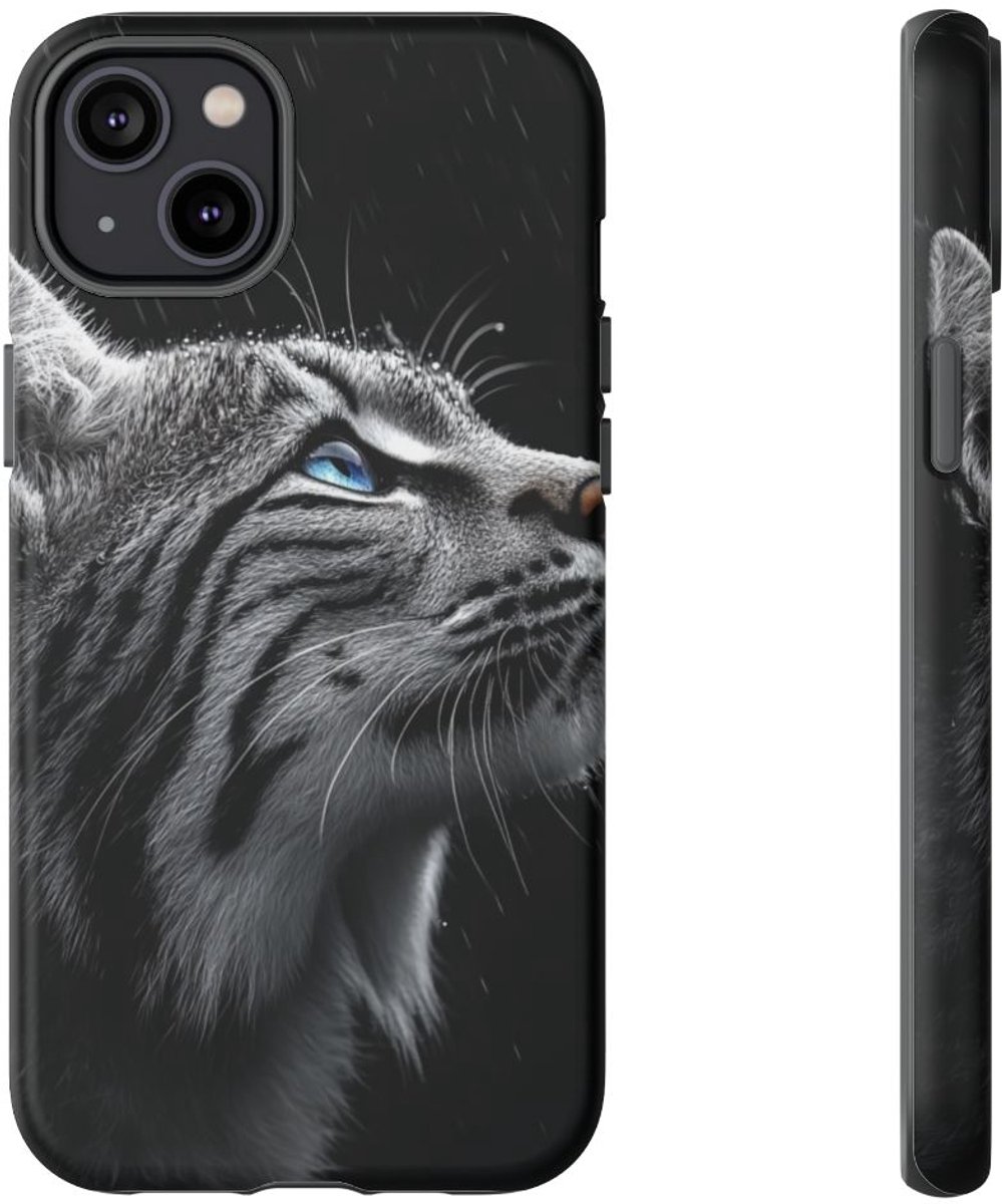 Zwart-Witte Lynx met Blauwe Ogen – Telefoonhoesje Geschikt voor iPhone 14 Plus