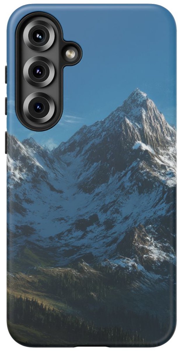 Besneeuwd Berglandschap met Heldere Hemel – Telefoonhoesje Geschikt voor Galaxy S25 Plus