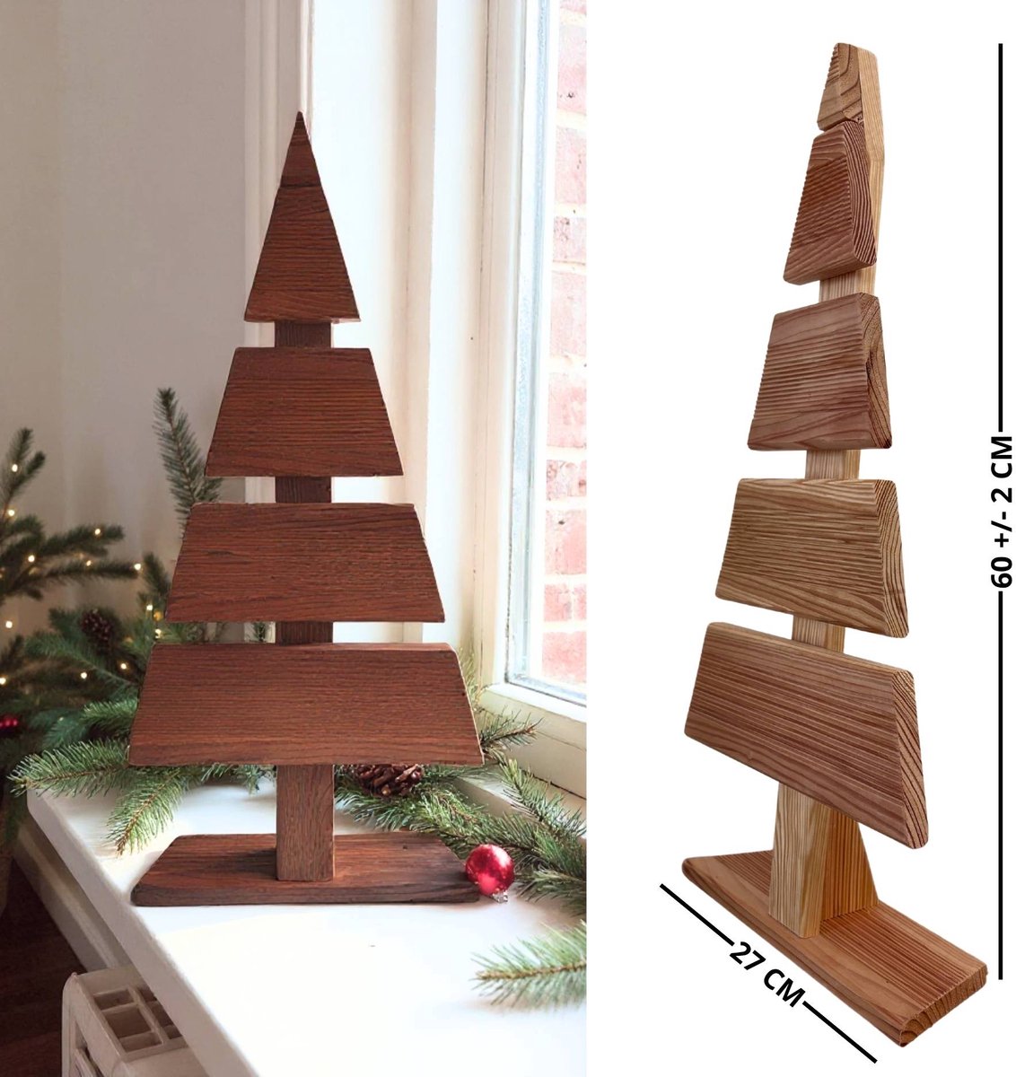 be4nature Kerstboom Hout Hoogte 60 cm Voetbreedte 27 cm Alternatief Kerstboom Decoratie Houten Kerstbomen Kleine Houten Kerstboom Kerstmis Boom Donkerbruin