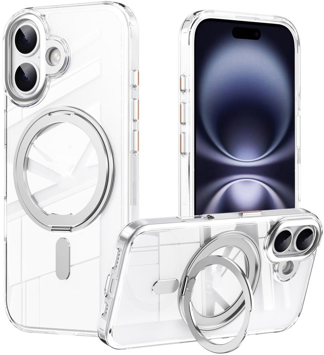 Mobigear Hoesje geschikt voor Apple iPhone 17 MagSafe Telefoonhoesje Hardcase | Mobigear Frosted Mag Backcover met Standaard | Geschikt voor MagSafe | Geschikt voor Draadloos Opladen met Magnetische Ring | Geschikt voor MagSafe Case - Zilver