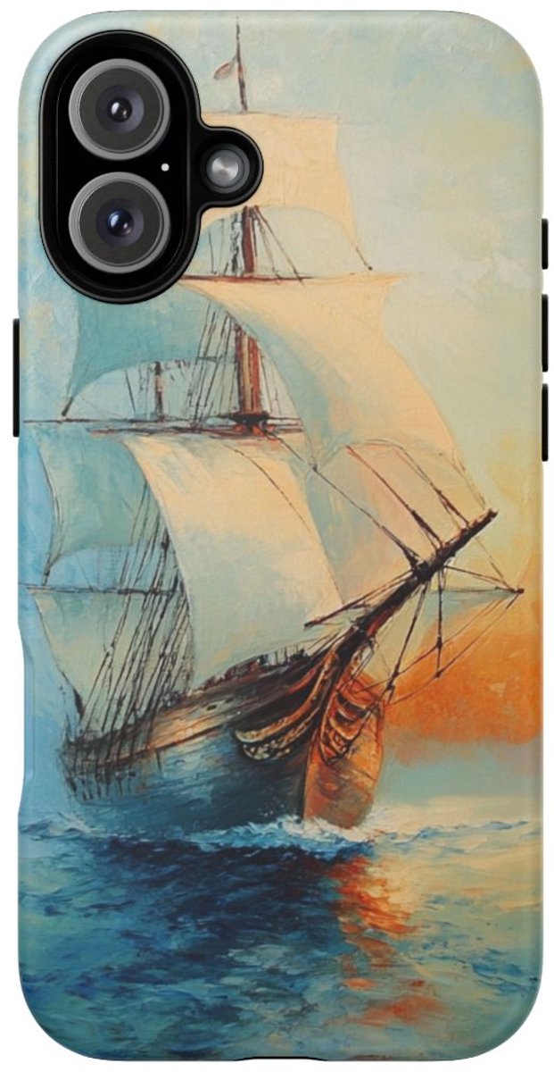 Olieverfschilderij van Zeilschip op Zee – Telefoonhoesje Geschikt voor iPhone 16 Plus