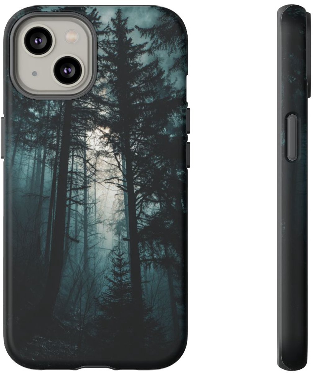 Donkere Mistige Bos Silhouetten – Telefoonhoesje Geschikt voor iPhone 14