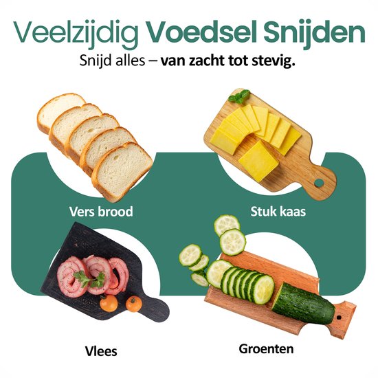 Emerio Multifunctionele Snijmachine - 110W - Dikte Verstelbaar 0-15mm - RVS Mes - Elektrische Snijmachine voor Brood, Kaas en Vlees - Broodsnijmachine Elektrisch - MS-125001 Allessnijder Wit