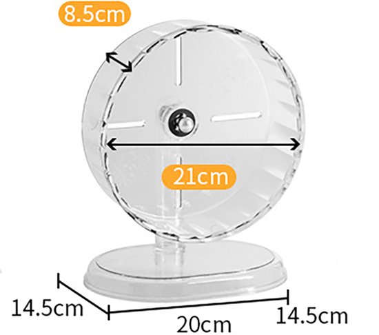 Hamsterwiel Super-Silent 21 cm met verstelbare basis en dubbele kogellager trainingswiel. Stil draaiend loopwiel voor dwerg Syrische hamster, gerbils en andere kleine dieren [Energieklasse A]