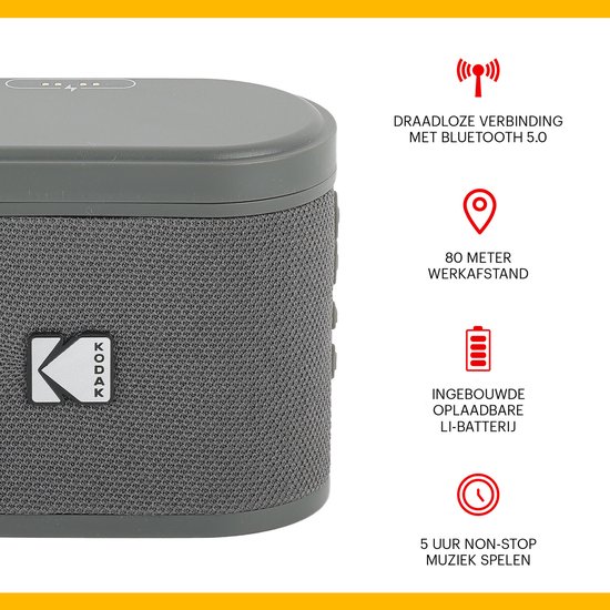 Kodak SoundBrix Bluetooth Speaker - Draadloze Muziek Box –5W RMS - 2pcs - Grijs van Kodak — afbeelding 2