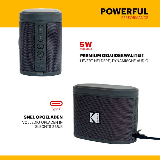 Kodak SoundBrix Bluetooth Speaker – Draadloze Muziek Box –5W RMS - 2pcs – Zwart — afbeelding 4