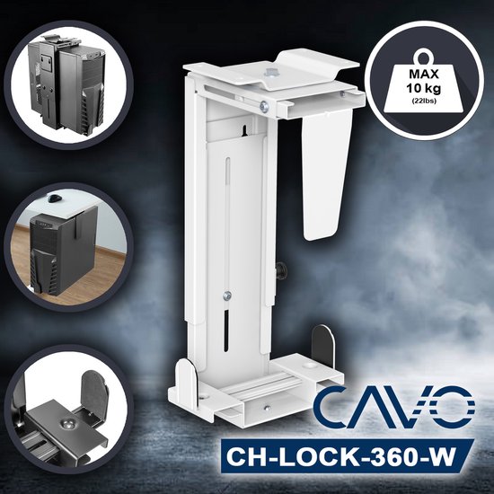 Witte CAVO CH-LOCK-360-W computerhouder, 360 graden draaibaar, met max 10 kg belasting, verstelbaar.