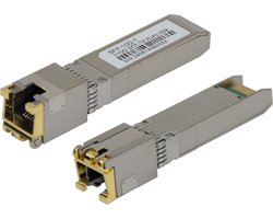 Deltaco SFP-G-10G, Vezel-optiek, 10000 Mbit/s, SFP+, RJ-45, 30 m, Goud, Roestvrijstaal