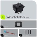 Onderdelen van de KCD4 wipschakelaar: schakelaar, paneel, kabel en schroeven.