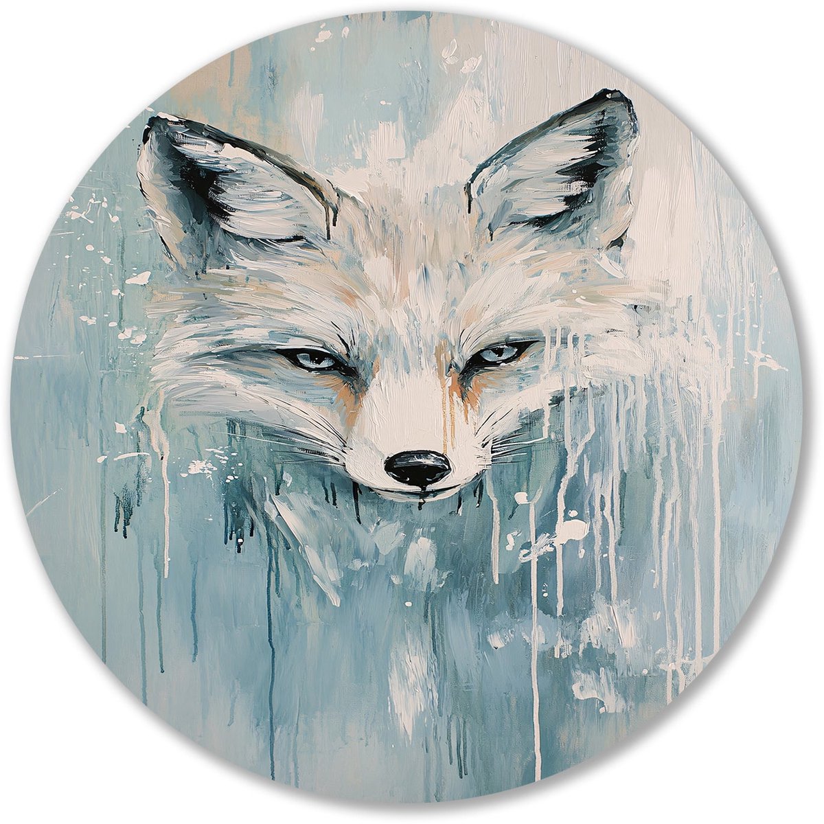 Abstract vos met verf - Vos wanddecoratie rond - Rond kunstwerk dieren - Abstracte kunst - Industriële Forex muurcirkel - Bohemian wandkunst - muurcirkel forex 100x100 cm