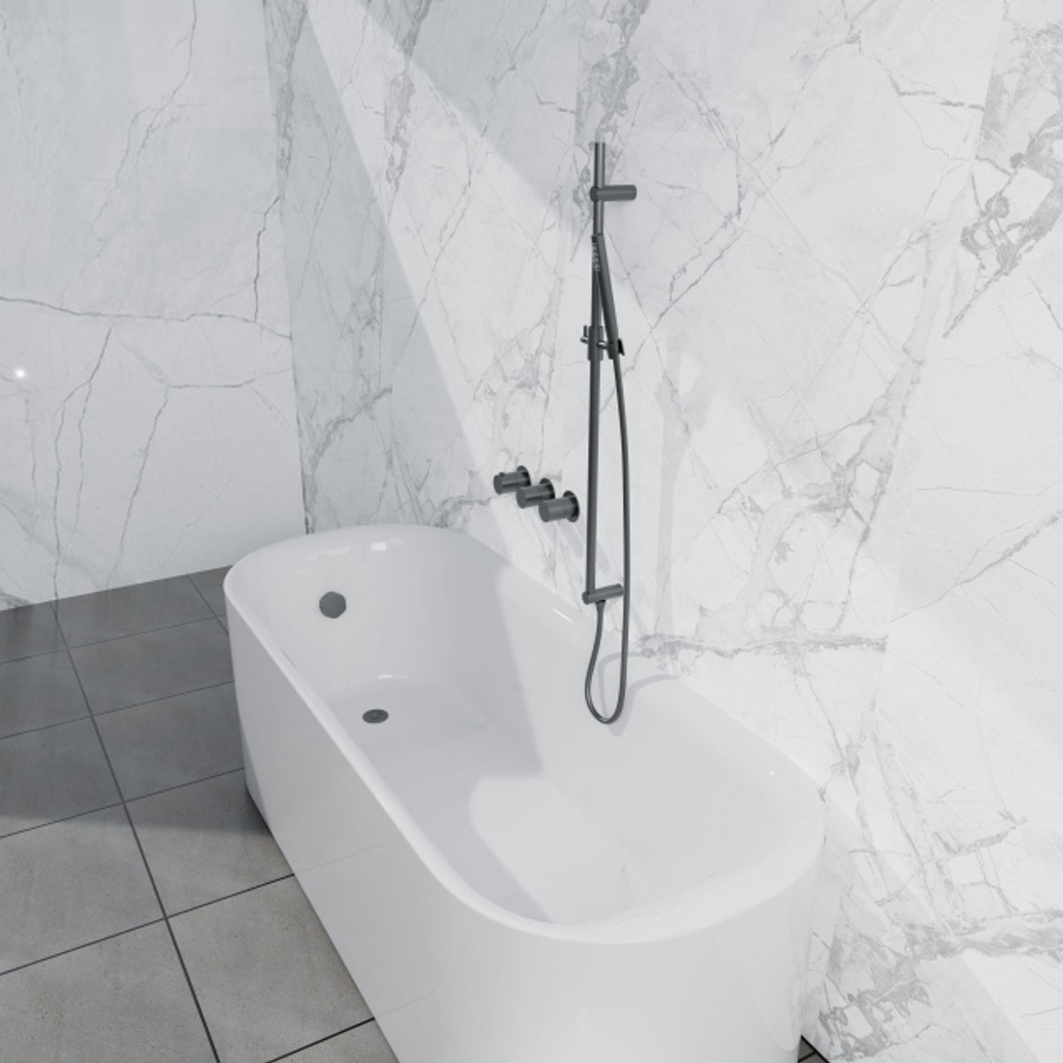 Fortifura Nebbio Badcombinatie-set - thermostaatkraan - glijstang met geïntegreerde wandaansluitbocht - metalen doucheslang - staaf handdouche - badvulcombinatie - geborsteld gunmetal PVD