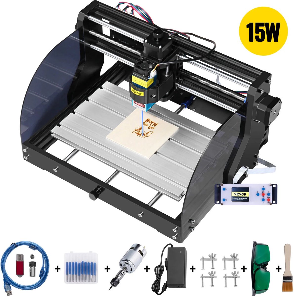 Laser Graveermachine - Lasergraveren - Lasersnijmachine - 3018 PROM 15W Laser - met Lasermodule 3-Assig - voor doe-het-zelf Houtbewerking
