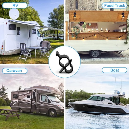 Luifelhaken - Set van 20 RV Luifel Haken - Hemming Rail Haken - Luifelhangers - Accessoires caravan - Camping Luifel Haken - voor Caravan Kerstfeest Kampeertent Binnen Buitendecoratie - Zwart van Merkloos — afbeelding 2