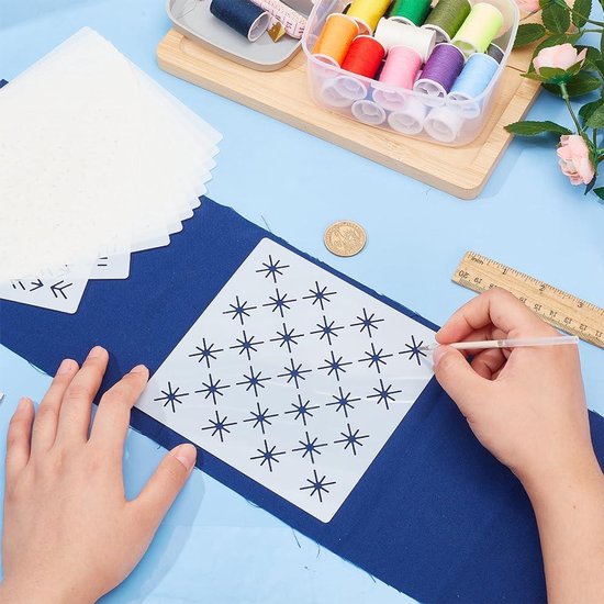 20-tlg. Sashiko Schablonen Set - Wiederverwendbare Stickvorlagen Für Quilting