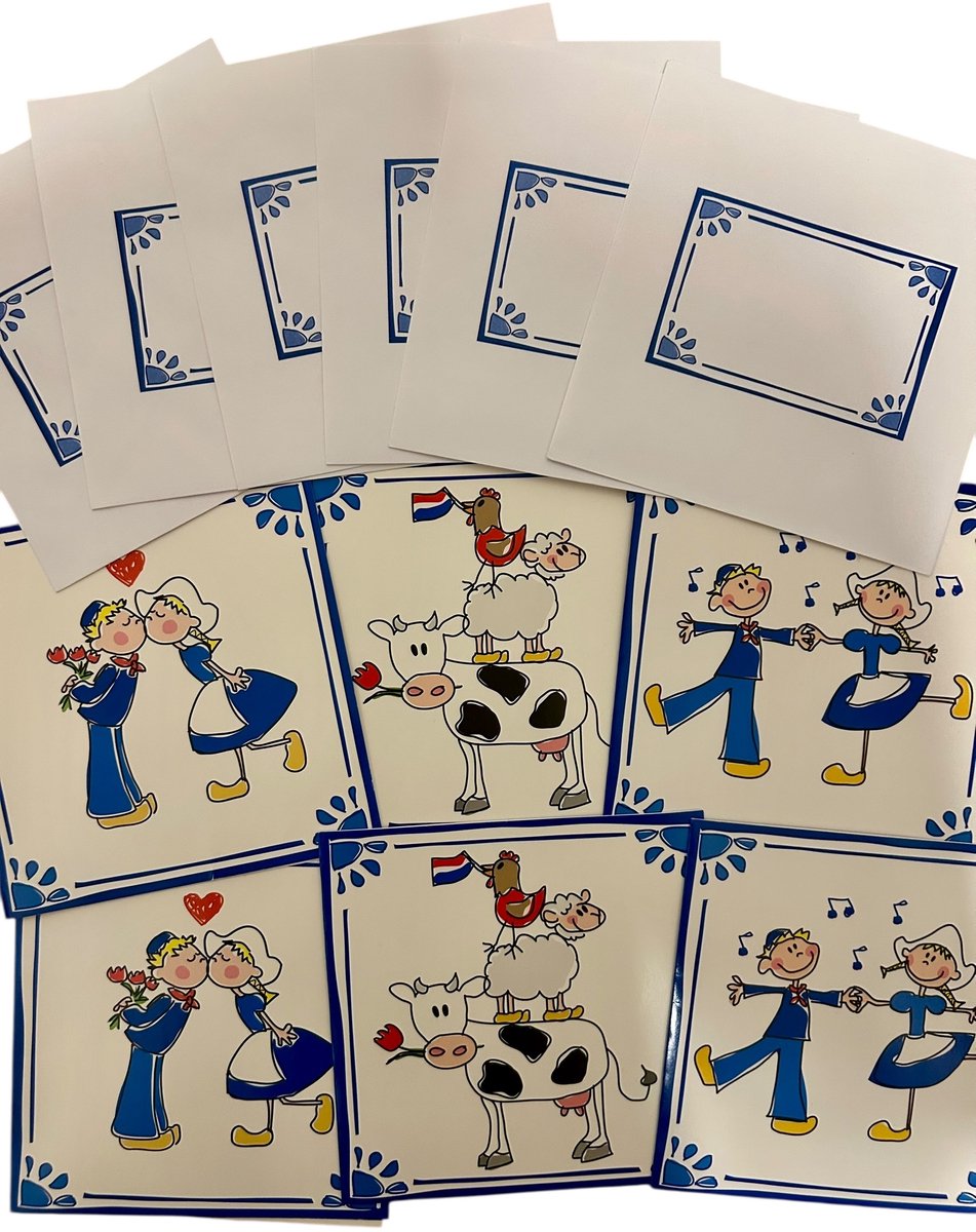 Evora - Dubbele Kaarten - 3 motieven - Bedrukte Enveloppen - Hollands Blauw - 6 stuks - Holland - Kaarten