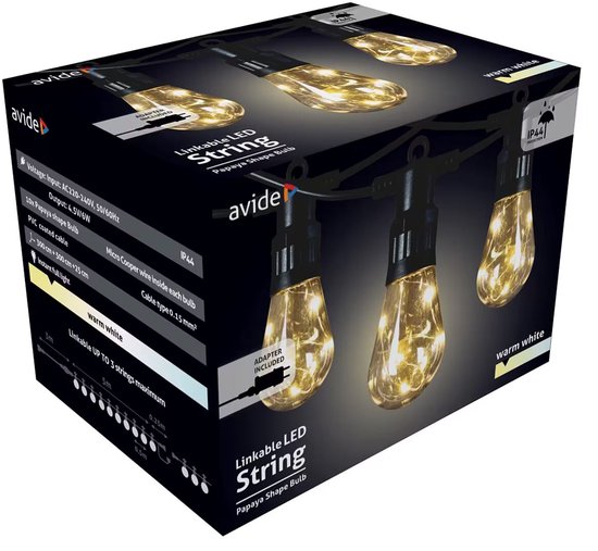 Avide Cordon Lumineux 5 Mètres - Extérieur et Intérieur - 6W - 220-240V - 10 Ampoules avec Micro LED - Extensible
