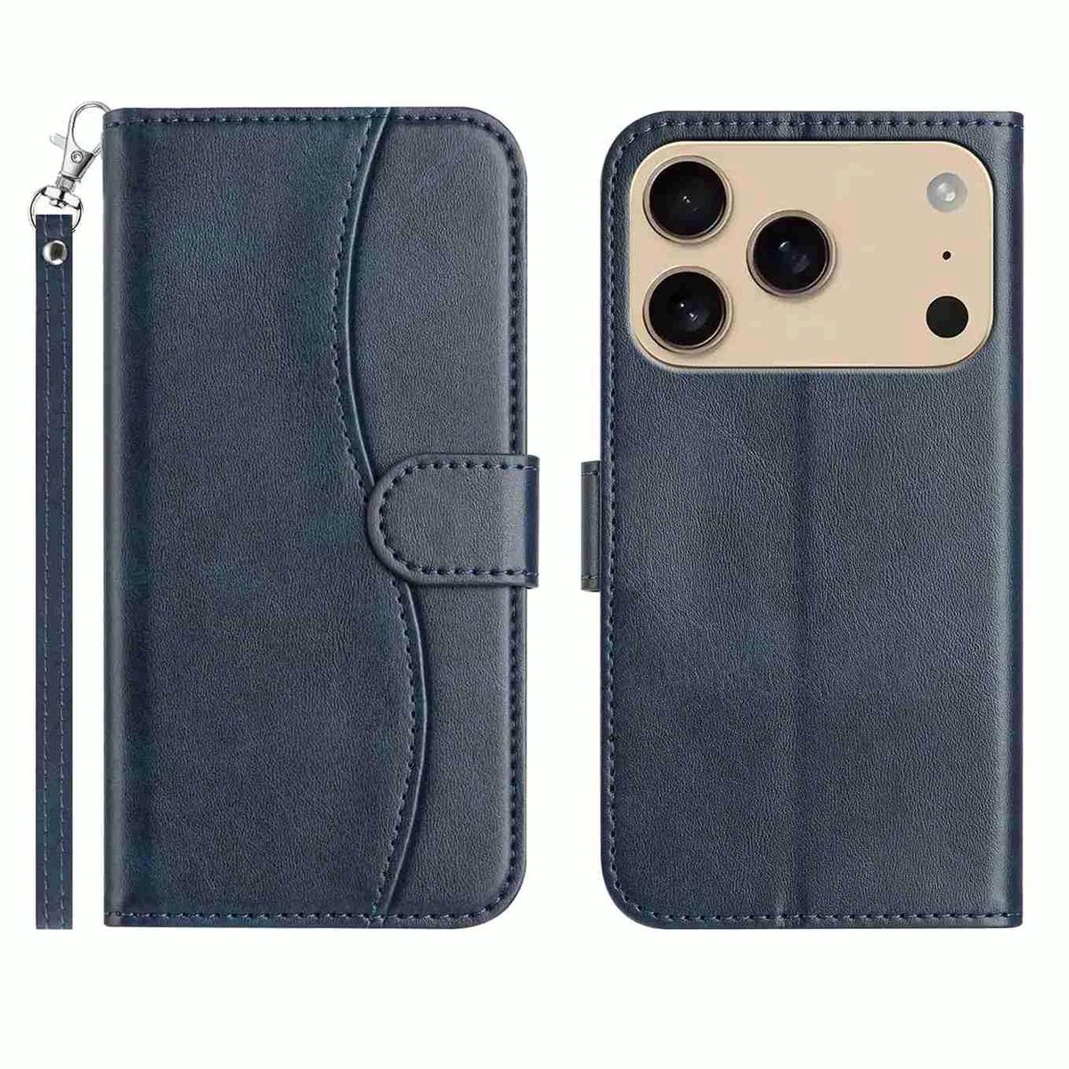 Mobigear Telefoonhoesje geschikt voor Apple iPhone 17 Pro Max Hoesje | Mobigear S Line Bookcase Portemonnee | Pasjeshouder voor 3 Pasjes | Telefoonhoesje voor Pinpas / OV Kaart / Rijbewijs - Marineblauw