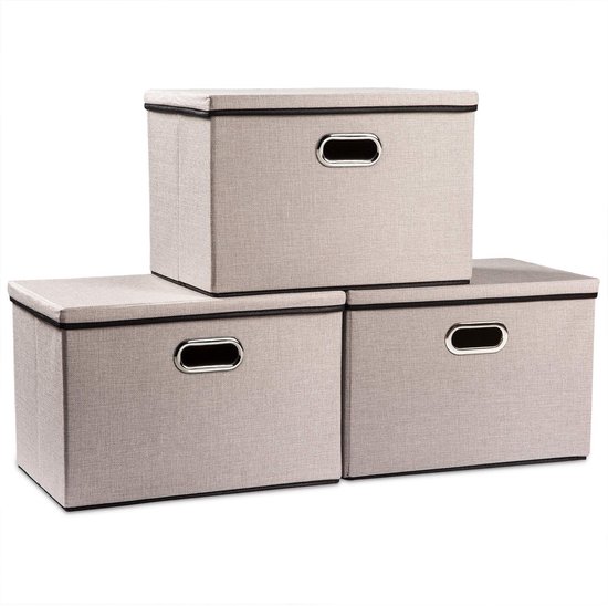 Mangata Opvouwbare Opbergkubus, canvas Opbergboxen van 25x25x25 cm voor kasten, planken en garderobes, grijs-wit (25x25 cm, 3 stuks