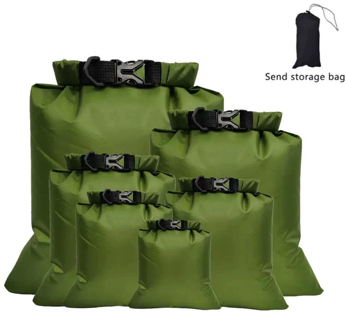 Waterdichte Tas - Drybag - Ocean Pack - 6 Stuks - 1.5l / 2.5l / 3l / 3.5l / 5l / 8l - Voor Outdoor, Vakantie, Travel & Zwemmen - Snorkeltas, drijftas - Groen