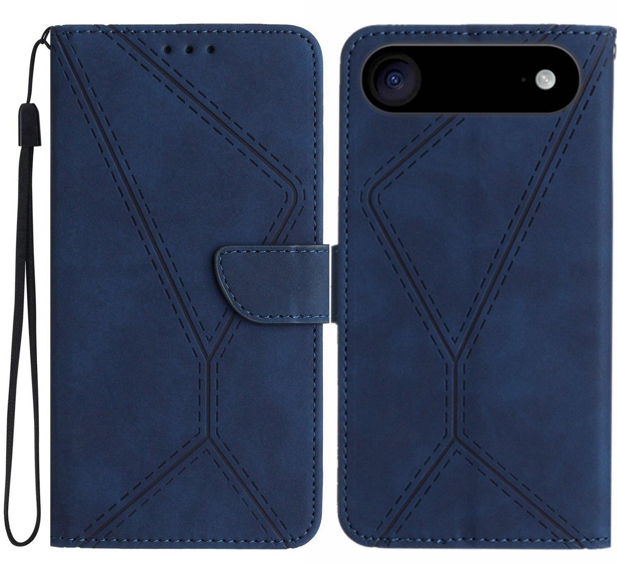 Mobigear Telefoonhoesje geschikt voor Apple iPhone Air Hoesje | Mobigear Stitch Bookcase Portemonnee | Pasjeshouder voor 3 Pasjes | Telefoonhoesje voor Pinpas / OV Kaart / Rijbewijs - Blauw