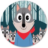 Schattige wolven in het bos - Wolf wanddecoratie rond - Wandobject rond wolven - Digital Art - Forex kunstwerk cirkel - Decoratie voor kinderkamer - muurcirkel forex 40x40 cm