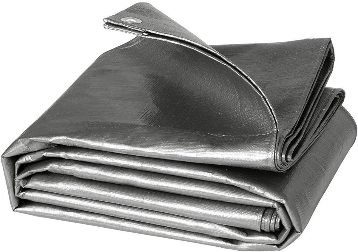 warraich-Grijs PE-beschermzeil 180 g/m² – Waterdicht, UV-bestendig met stevige bevestigingsogen-4x8m