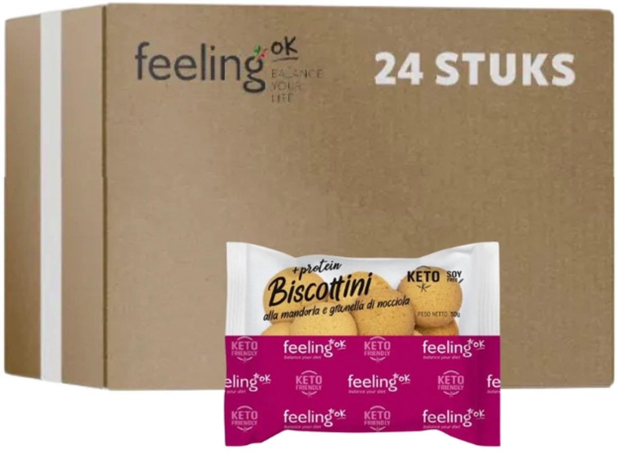 Feeling OK | Biscottini + Protein | Almonds & hazelnuts | 24 stuks | 24 x 50 gram