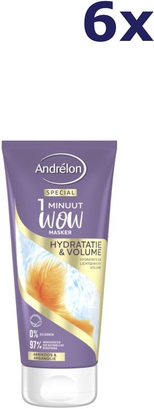 6x Andrelon 1 Minuut Wow Masker Hydratatie & Volume 180 ml