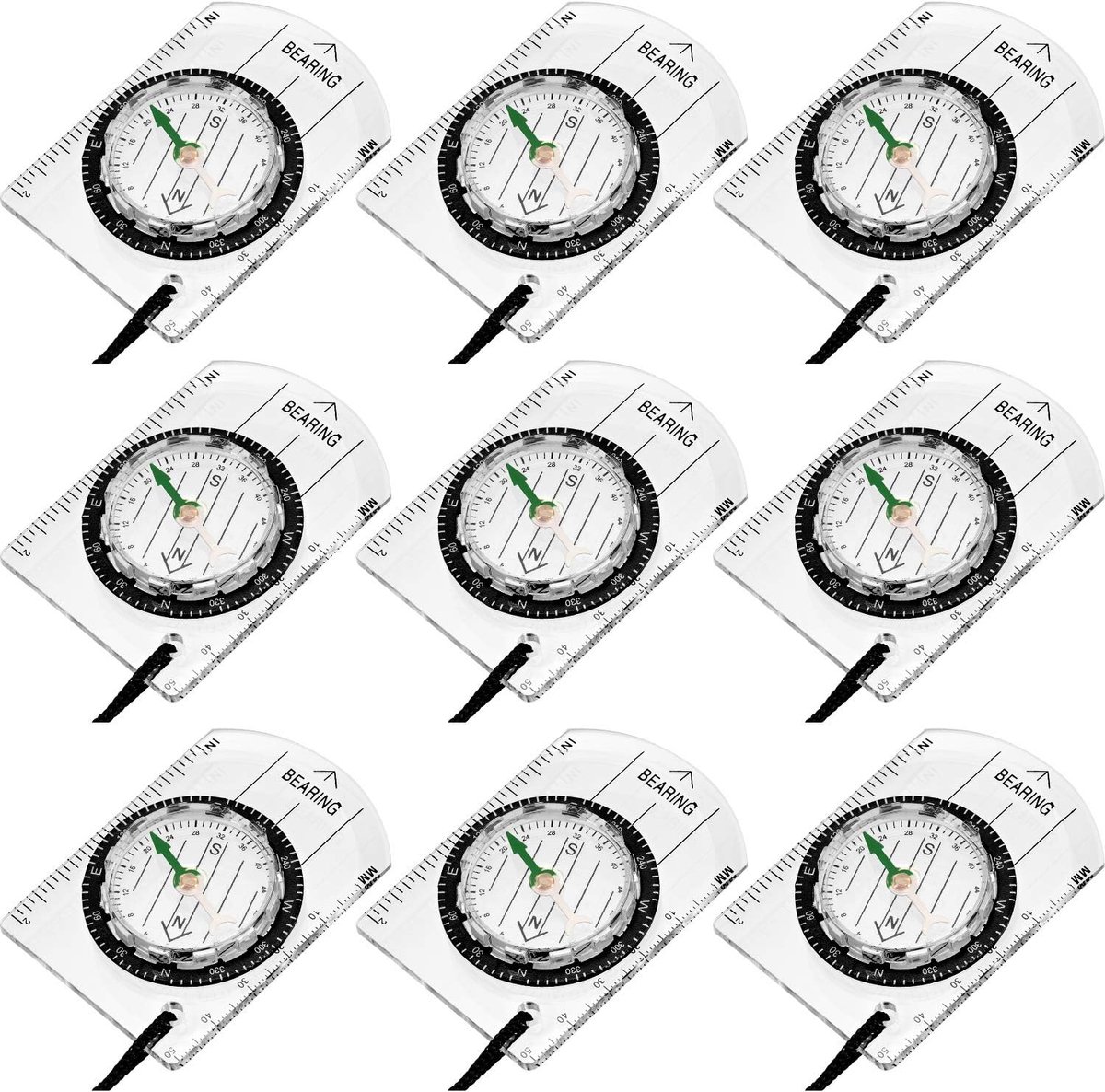 9 stuks - Oriëntatie Kompas - buiten kompas - leskompas - waterdicht - voor wandelen, backpacken