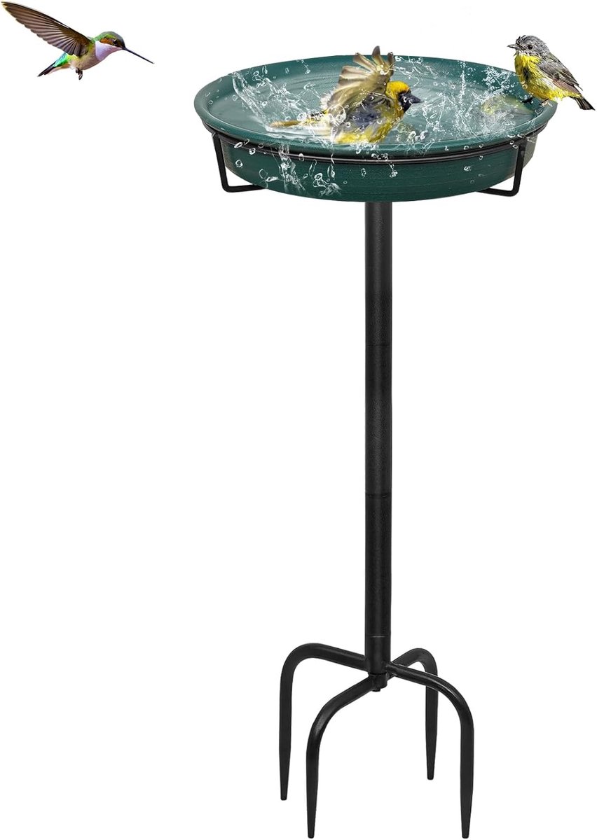 Famanu 35,5 inch Vogelbad, voederbak, waterplaats, staand, voor wilde vogels, waterbad voor vogels, groot vorstbestendig, winterbestendig, vogelbad (groen)
