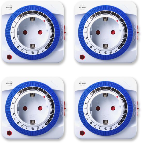 4-Pack ELRO TI1000 Mechanische Tijdschakelaar / Schakelklok | Compact |15 minuten schakeltijd | Tot 3600W | Binnengebruik
