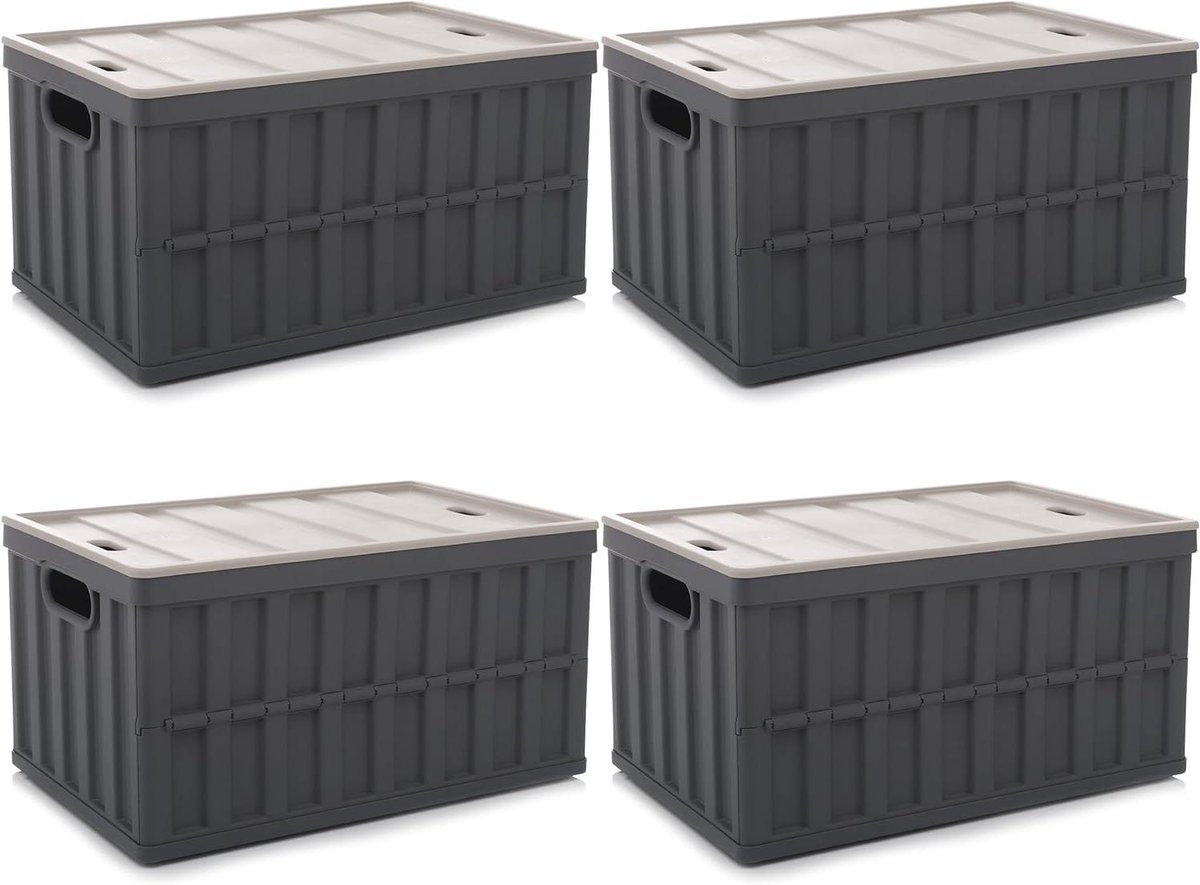4-delige set 64 liter vouwbox met deksel - opvouwbare opbergbox voor het organiseren van grote heavy outdoor badkamer keuken kantoor woonkamer (grijs)