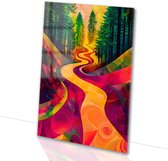 Kleurrijk pad in het bos - Natuur glazen schilderijen - Wandkunst bos - Psychedelisch - Acrylglas schilderijen - Schilderij in glas look - acrylglas 30x45 cm