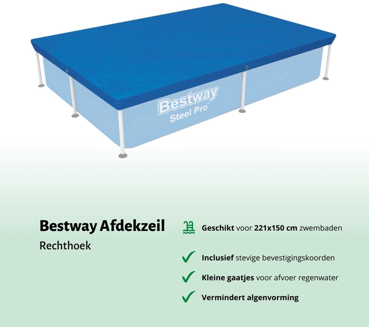 Bestway Zwembad - Opzetzwembad - Rechthoekig - 221 x 150 x 43 cm - Blauw - Inclusief Pomp - Filter - Chloorpakket - Onderzeil - Afdekzeil - Schoonmaakset – foto 6