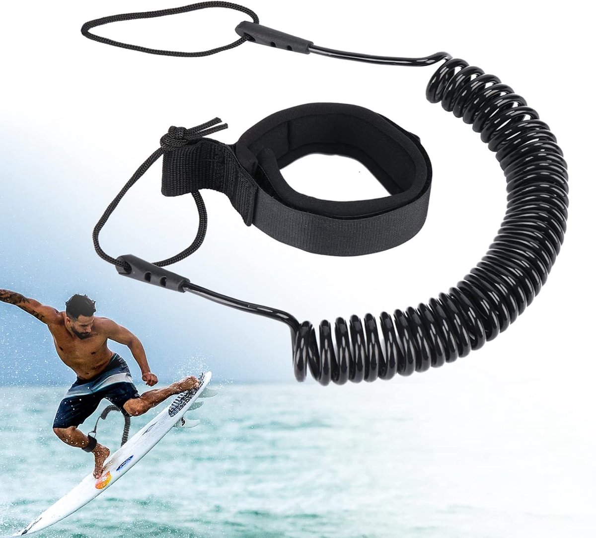 Coiled Surfboard Leash - 10 ft touw - Surfen - Boardtouwen - Paddle Board Strap voor Stand Up,Longboard,Paddleboardaccessoires - Accessoires