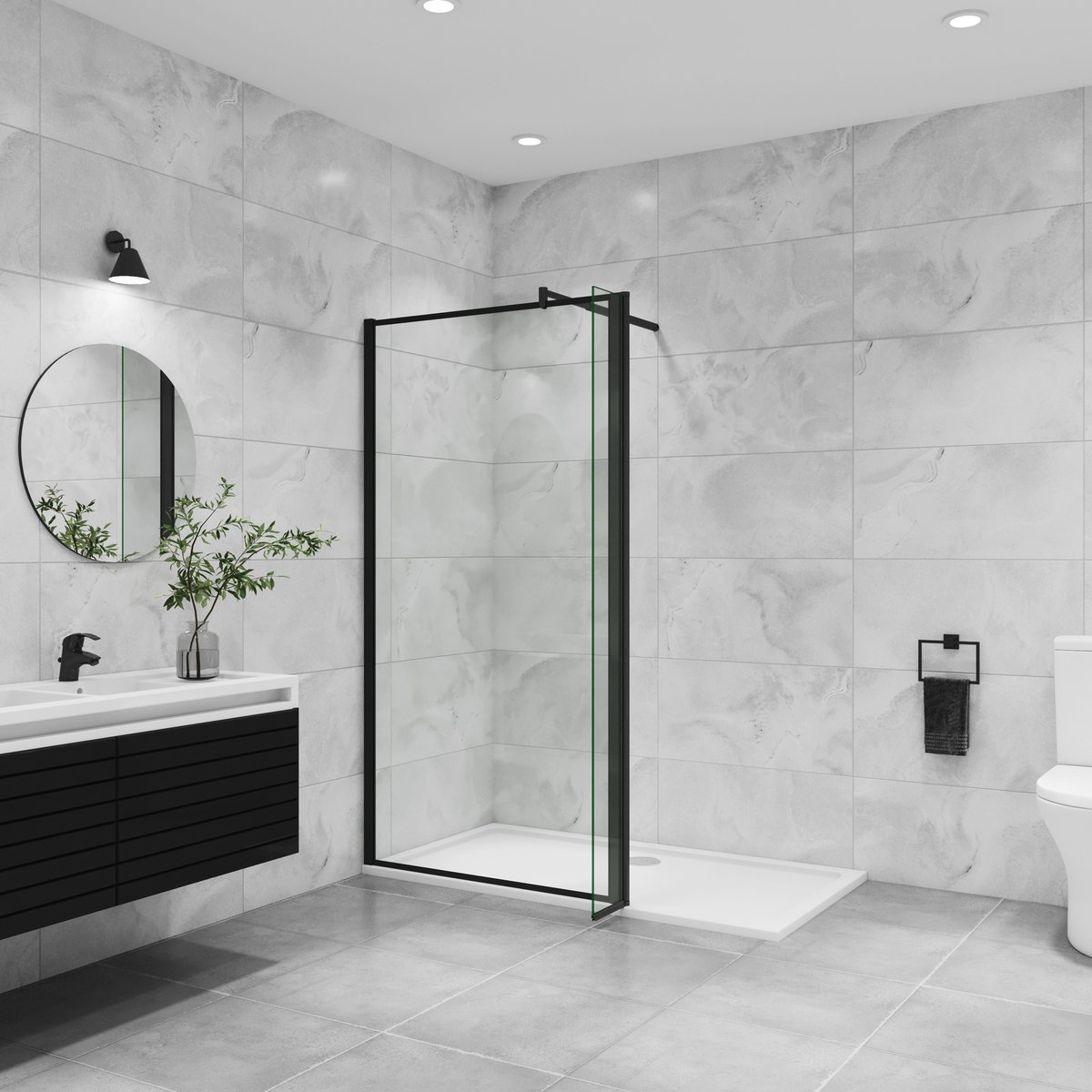 Inloopdouche-douchewand 100+40x195cm,8mm mat zwart kader en raste gehard glas,makkelijk schoon te maken,antikalk,stabilisatiestang 70-120cm (verstelbaar),mat zwart aluminium profiel.