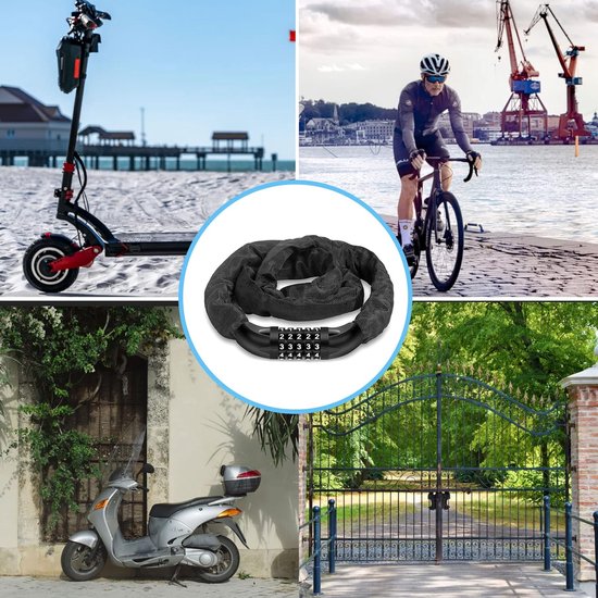 Bomkim Fietsslot Hoog Veiligheidsniveau 5-Cijferige Code - Fietskettingslot van Gehard Staal - Motorfietsslot 6 x 1000 mm kettingslot van Bomkim — afbeelding 4