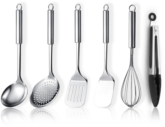 Batterie de cuisine en acier inoxydable - 6 pièces - Ustensiles de cuisine - Essentiels