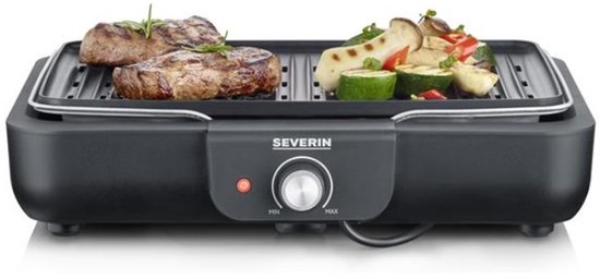 Severin PG 8556 - Electrische Tafel BBQ Grill - 2300 W - 230 °C - Geribbelde grillplaat - Zwart Roestvrijstaal