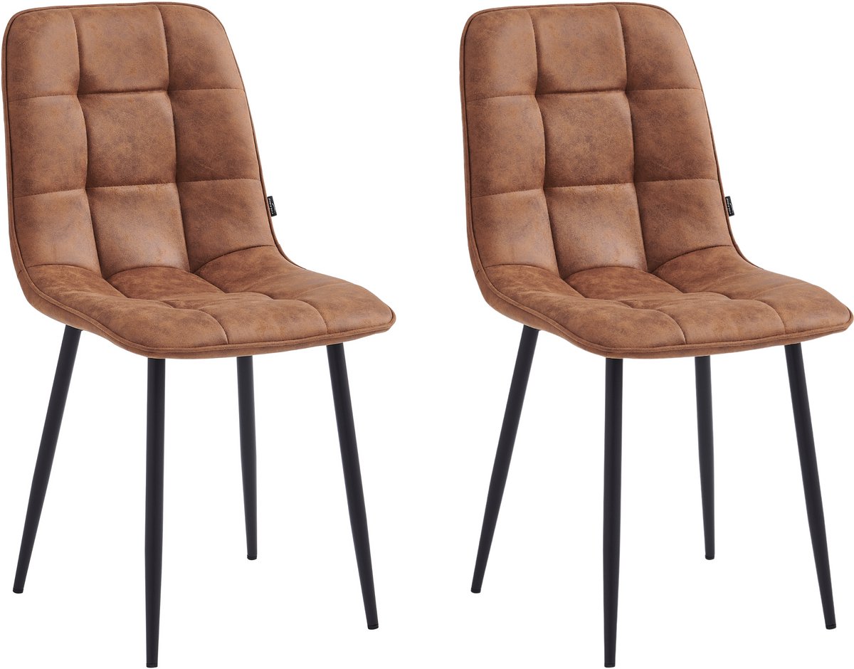 Colenis® - Ela Eetkamerstoel - Set Van 2 - Cognac - Microvezel - Industrieel