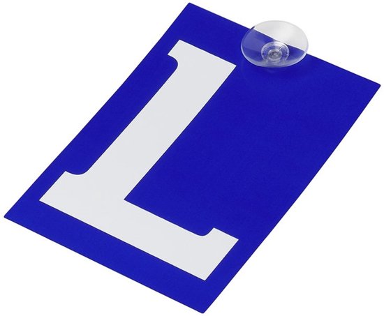 ProPlus Rijschool set - Verstelbare spiegel - L-teken - Zuignap bevestiging - Blauw/wit - 160x65 mm - 16x10 cm