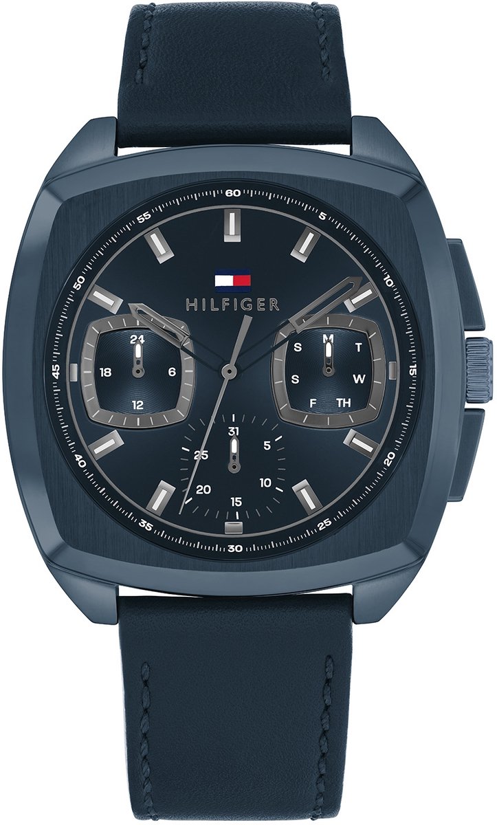 Tommy Hilfiger TH1710558 APOLLO Heren Horloge - Mineraalglas - Staal-Leer - Blauw - 41 mm breed - Quartz - Gesp - 5 ATM (douchen)