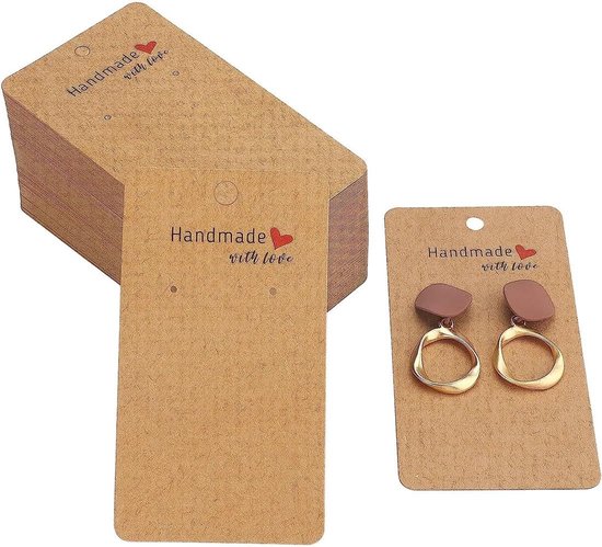 100 stuks oorbellen displaykaarten, oorbelkaarten van kraftpapier, oorbel-display-kaarten voor oorstekers, oorbellen, krachtkleur (5 x 9 cm)