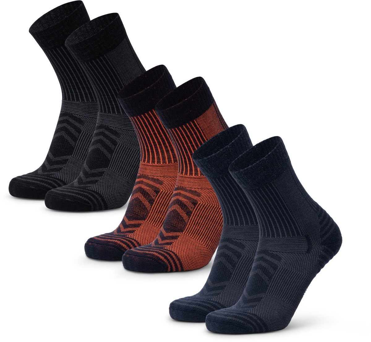 DANISH ENDURANCE Lichte Merino Wol Wandelsokken Dames en Heren Sportsokken anti blaren 3 paar Marineblauw