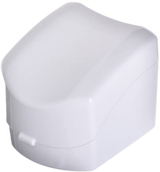 Witte kunststof opbergdoos voor bloeddrukmeter, met scharnierend deksel.