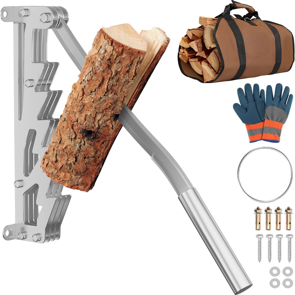 Houtklover, Houtsplijter, Houtklover Wandmodel, Houtkliever, Houtklover Muur, Kloofwig, Splijtwig, Houtklover voor aanmaakhout Zilver zonder verlengde handgreep