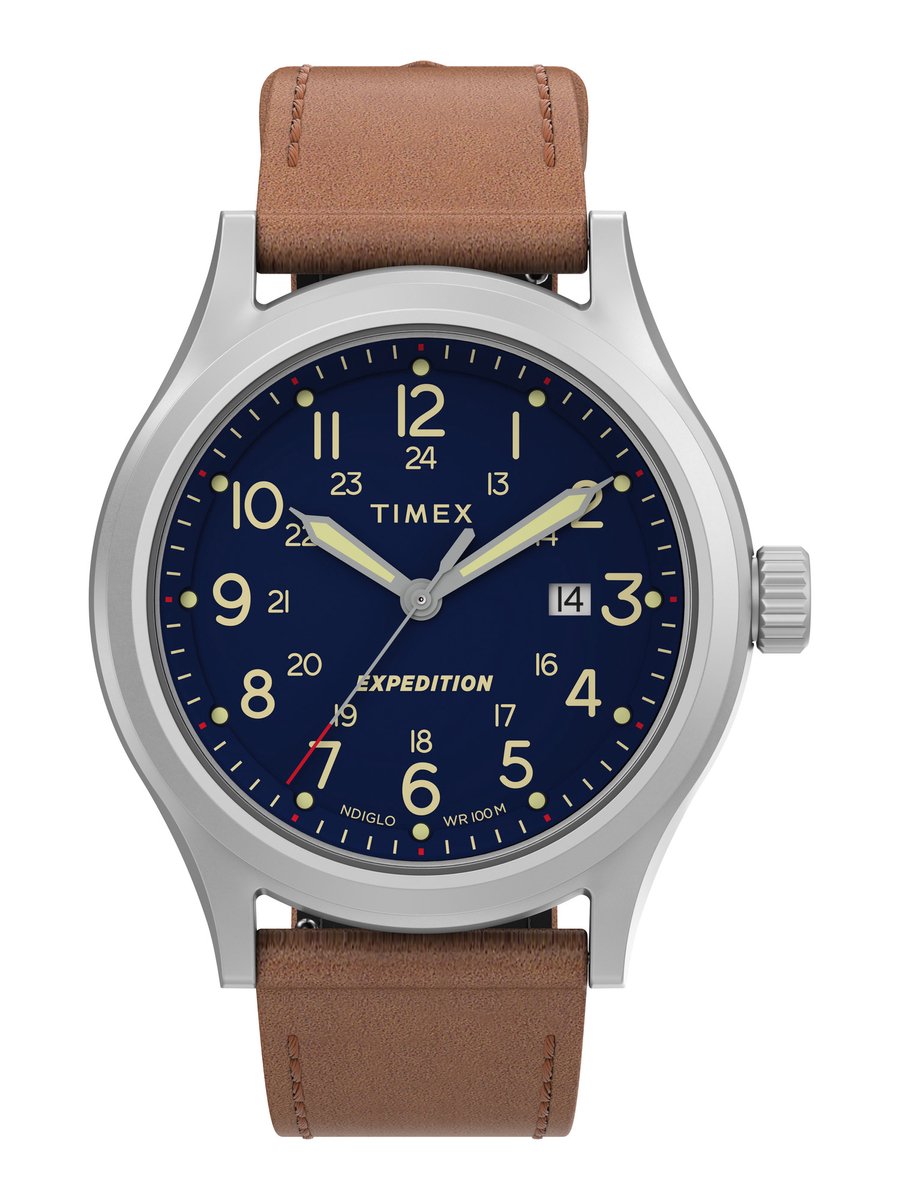 Timex Field Steel Outdoor Kwarts Analoog Horloge Blauw Case: 100% Stainless Steel | Armband: 100% Leather 41 TW2V22600AJ