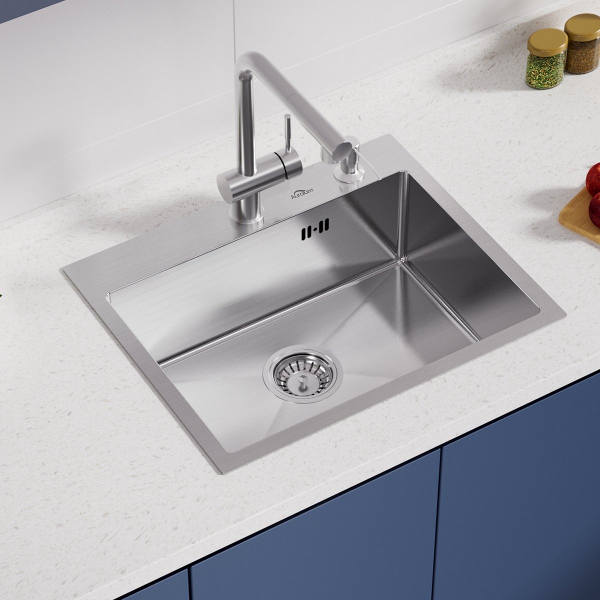 Auralum max Spoelbak 55x45 - Spoelbak Keuken RVS - Spoelbak Met Kraangat - Spoelbakken Keuken - Spoelbak met Afdruipgedeelte